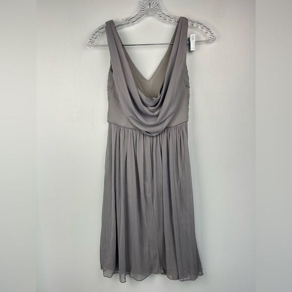 David’s Bridal Short Mesh Bridesmaid Dress with Cowl Back F16007 Mercury Gray 0 - Picture 2 of 16